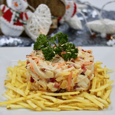 Salpicão servi comme entrée lors d'un repas de Noël
