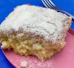Un morceau de gâteau froid brésilien à la noix de coco